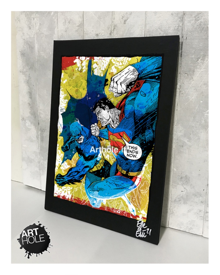 Superman vs Batman quadro pop-art originale, handmade poster, fumetto, comics