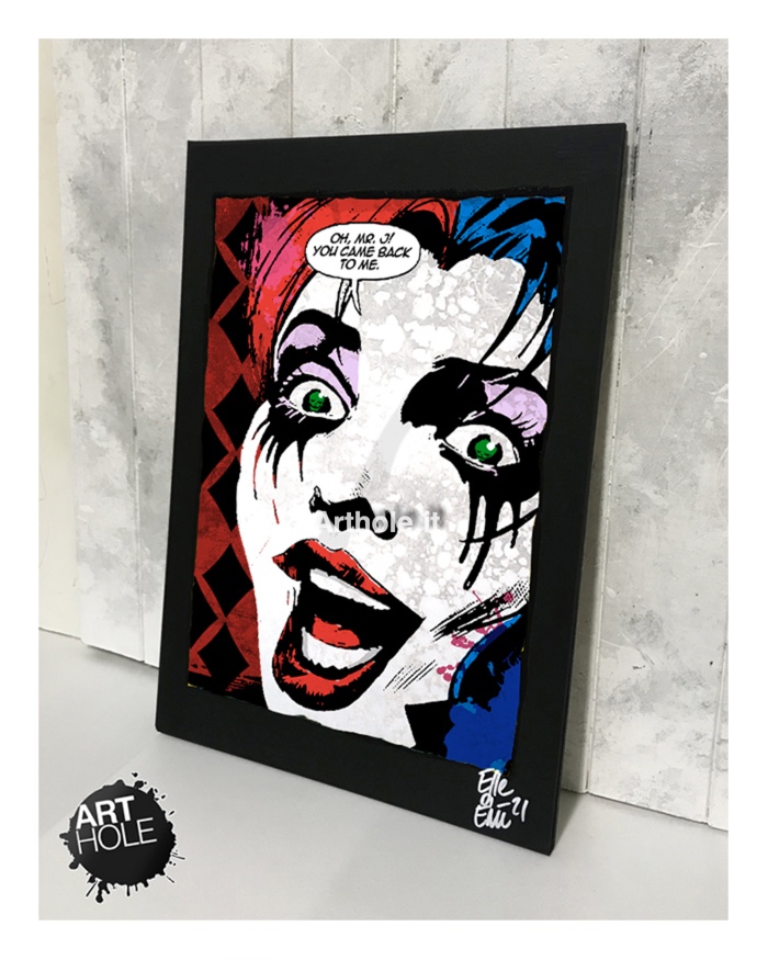 Harley Quinn classic quadro pop-art originale, handmade poster, comics, fumetto