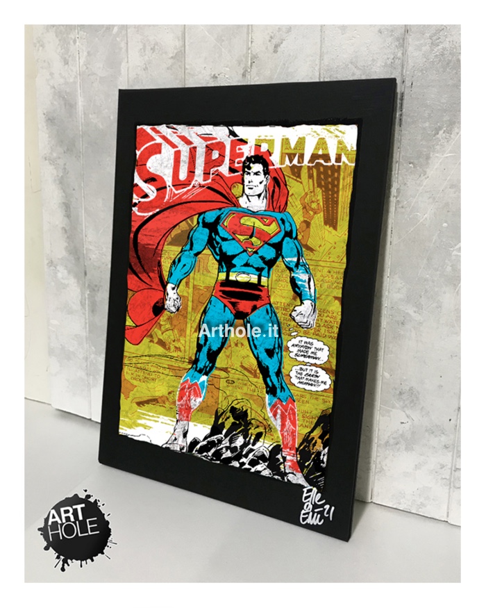Superman classic, quadro pop-art originale, handmade poster, fumetti, comics, clark kent