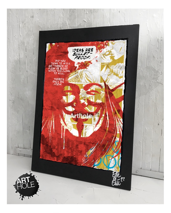 V for Vendetta quadro pop-art originale, handmade poster, fumetto, dc comics, guy fawkes