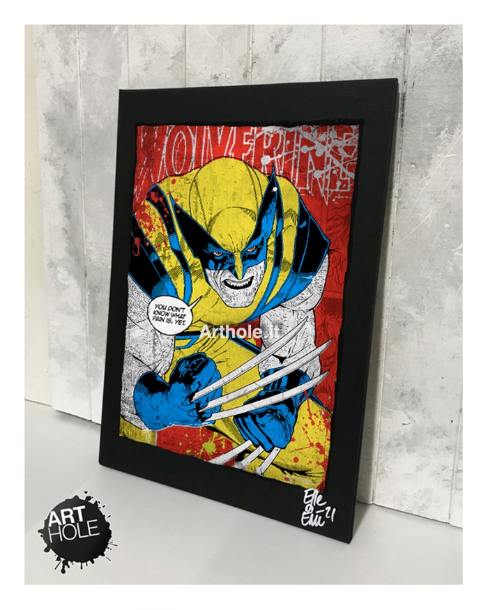 Wolverine Logan, quadro pop-art originale, handmade poster, fumetto, comics