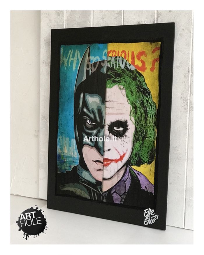 Batman Dark Knight vs Joker (Heath Ledger), quadro stampa originale, original unique painting and framed poster. Shipping worldwide.