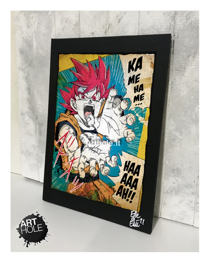 Goku from Dragon Ball Manga (by Akira Toriyama), quadro stampa originale, original unique painting and framed poster. Shipping worldwide.
