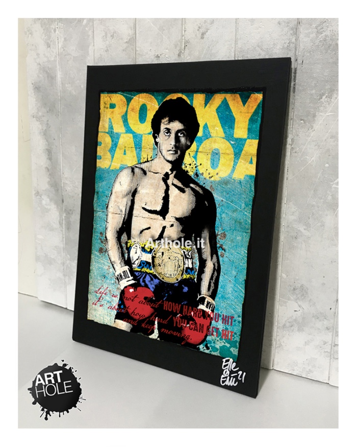 Sylvester Stallone, Rocky Balboa, quadro stampa originale, original unique painting and framed poster. Shipping worldwide.