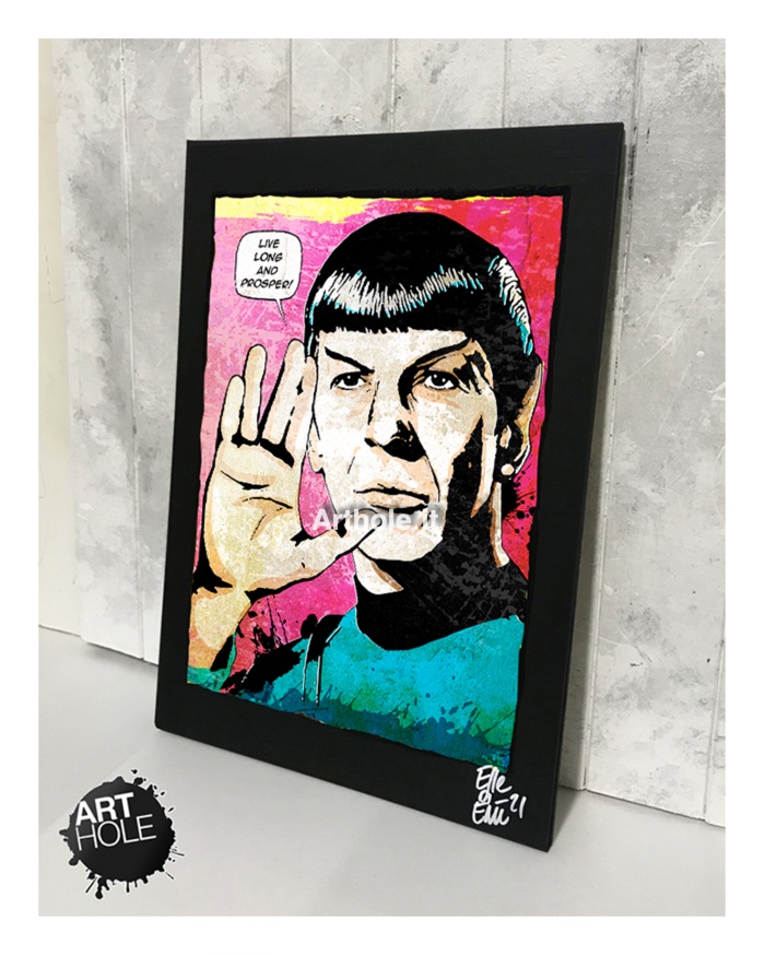 Spock (Leonard Nimoy) from Star Trek, quadro stampa originale, original unique painting and framed poster. Shipping worldwide.
