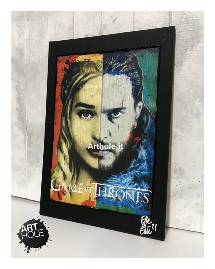 Daenerys e Jon Snow dal Trono di Spade,, quadro pop art stampa originale, original unique pop art painting and framed poster. Shipping worldwide.