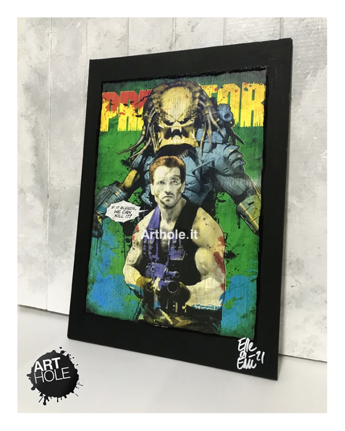 Predator (film, 1987), quadro pop art stampa originale, original unique pop art painting and framed poster. Shipping worldwide.