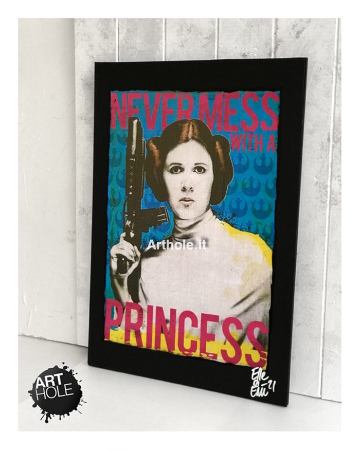 Principessa Leila Organa (Carrie Fisher) dal film Star Wars, quadro pop art stampa originale, original unique pop art painting and framed poster. Shipping worldwide.