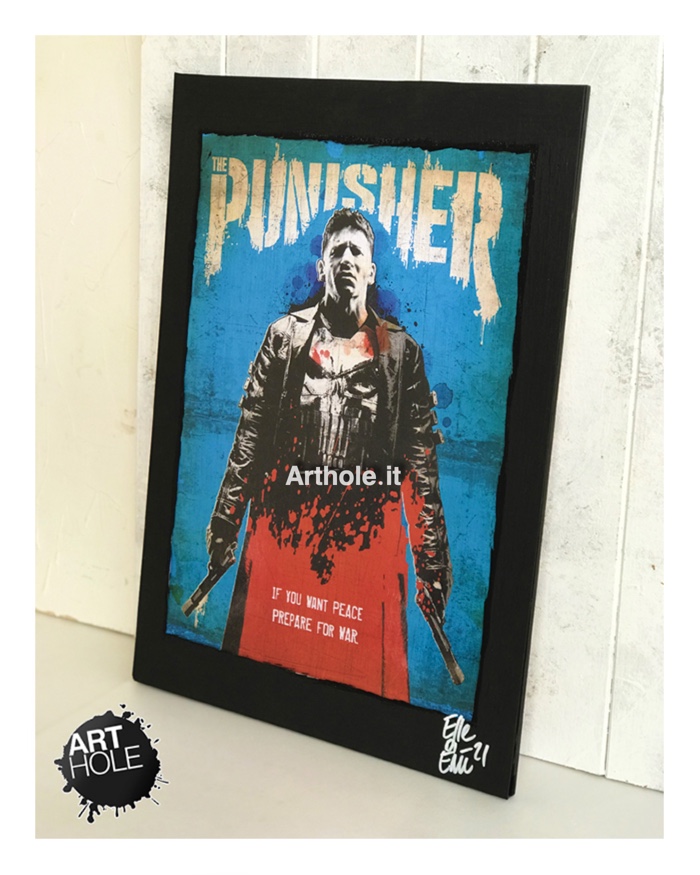 Frank Castle, The Punisher (Marvel Comics), quadro pop art stampa originale, original unique pop art painting and framed poster. Shipping worldwide.