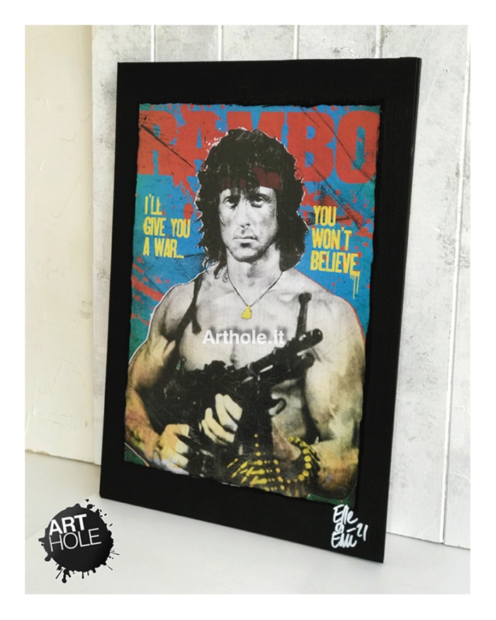 Sylvester Stallone from Rambo First Blood Movie Pop Art Poster Quadro Handmade Originale