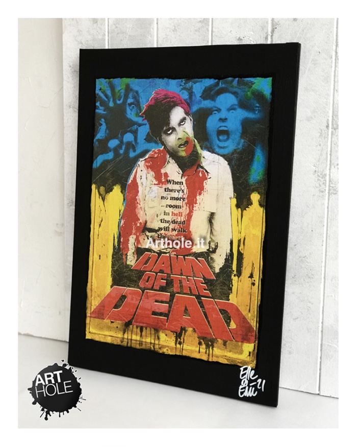 George A. Romero Dawn of the Dead Quadro Pop-Art Originale Handmade Poster L'Alba dei Morti Viventi Horror
