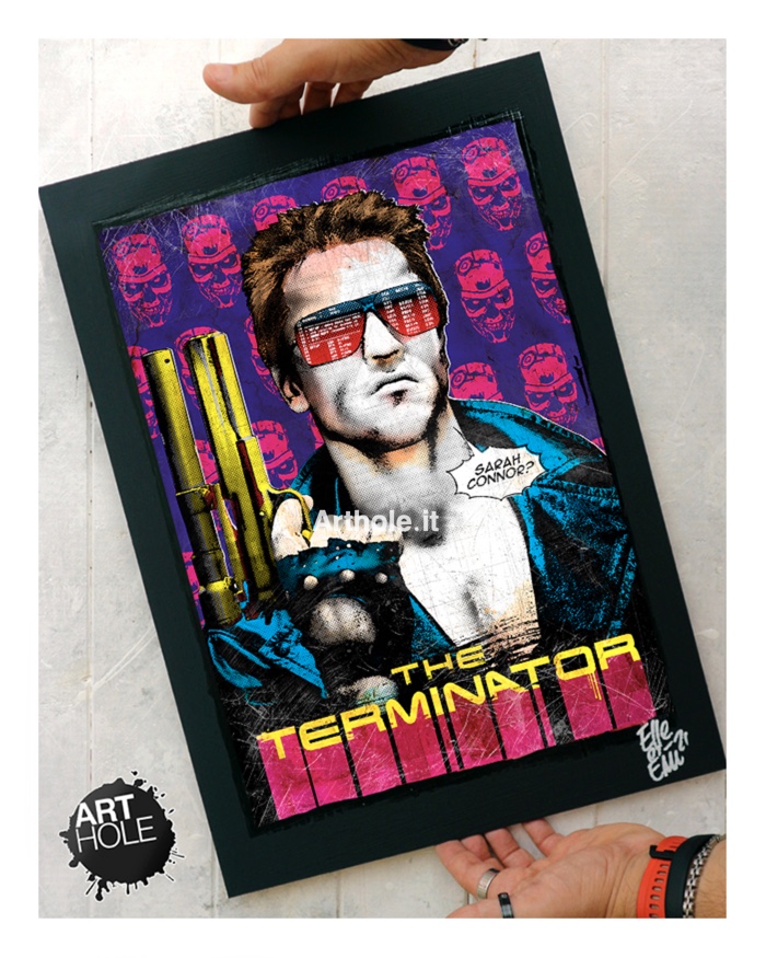 Arnold Schwarzenegger dal film The Terminator Quadro Pop Art realizzato a mano handmade film di James Cameron 1985 T-800