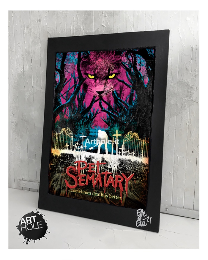 Film Romanzo Horror Pet Semetary Quadro Poster Originale handmade 1983 2019 horror novel Stephen King. Church the Cat.