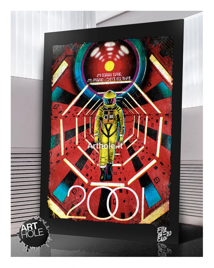 2001 Odissea nello Spazio di Stanley Kubrick Quadro Poster Originale handmade. 2001 A Space Odyssey 1968. Hal 9000 Fantascienza.