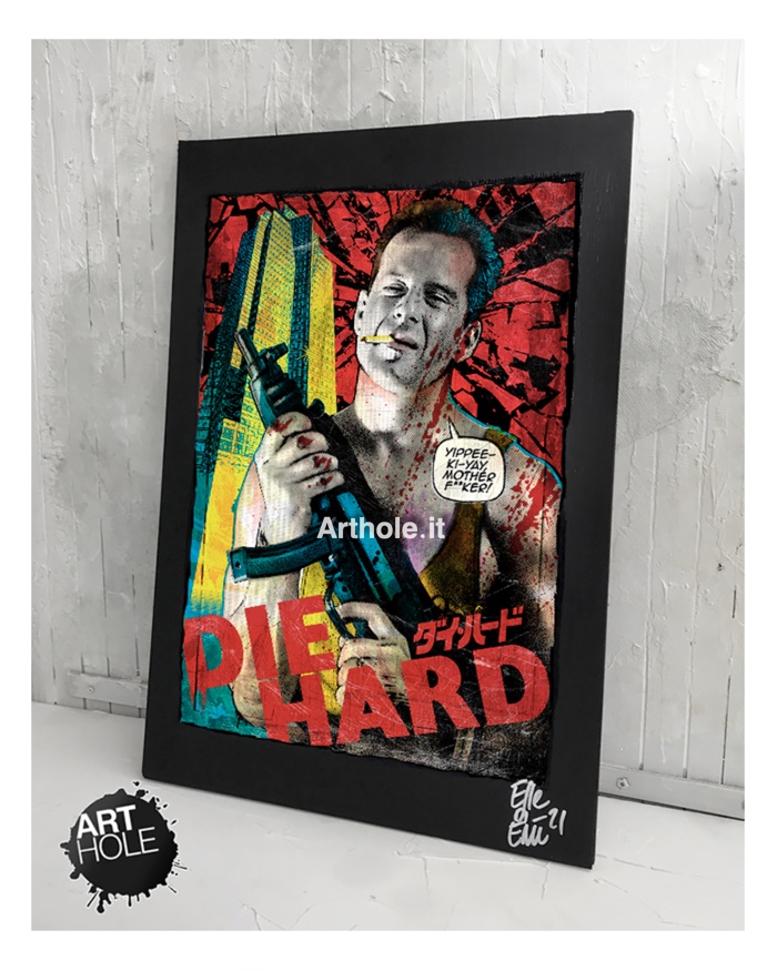 Bruce Willis in Die Hard Quadro Poster Originale handmade. 1988 John McClane film action 1980 Trappola di Cristallo