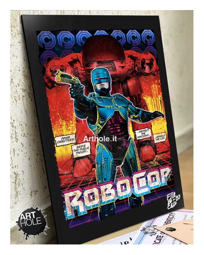 Alex Murphy in Robocop Quadro Poster Originale handmade. 1987 Peter Weller film action fantascienza 1980 Paul Verhoeven Sci-Fi ED-209