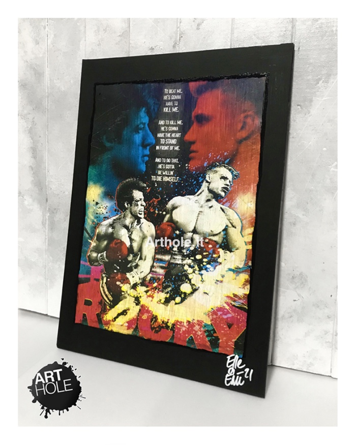 Rocky Balboa contro Ivan Drago dal film Rocky IV Quadro Poster Originale handmade. 1985 Sylvester Stallone, Dolph Lundgren. Anni 80, Boxe, Sport, Commedia. Alternative movie poster