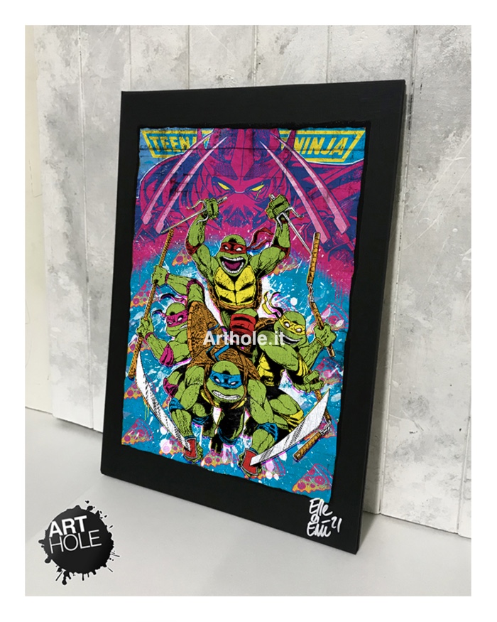 Teenage Mutant Ninja Turtles dal fumetto Serie Animata Comics Quadro Poster Originale handmade. Leonardo, Donatello, Michelangelo, Raffaello, Splinter, Shredder, Tartarughe Ninja, TMNT, anni 80, anni 90