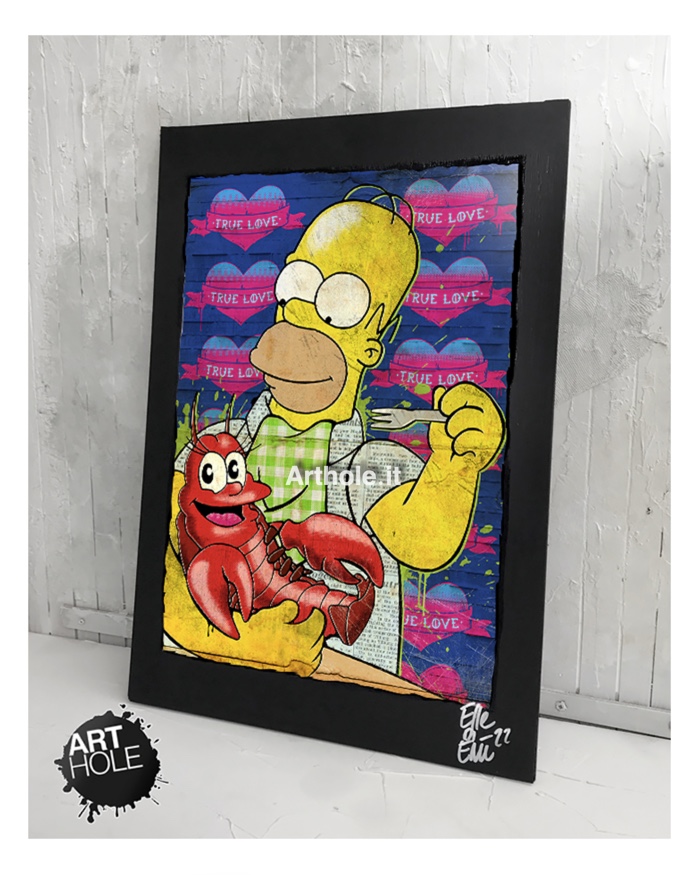 Homer e Pinchy Pizzicottina dalla Serie Tv The Simpsons Quadro Poster Originale handmade. Fumetti, Matt Groening, Bart, Lisa, Aragosta, True Love